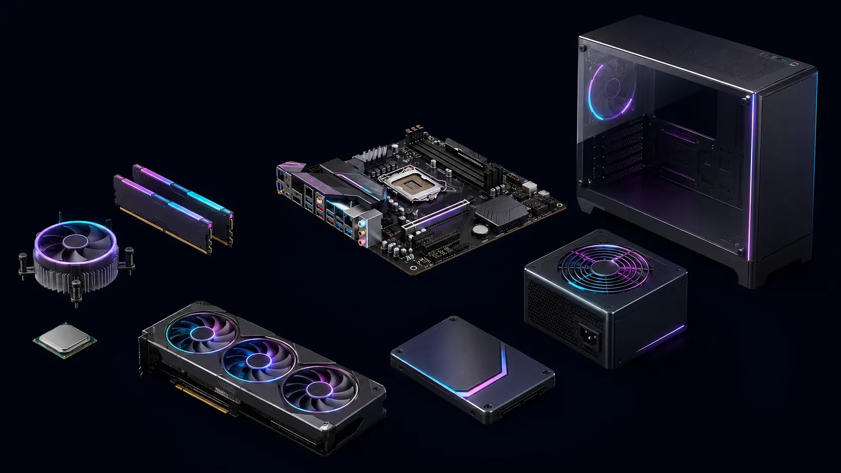 Exploded view of a PC build